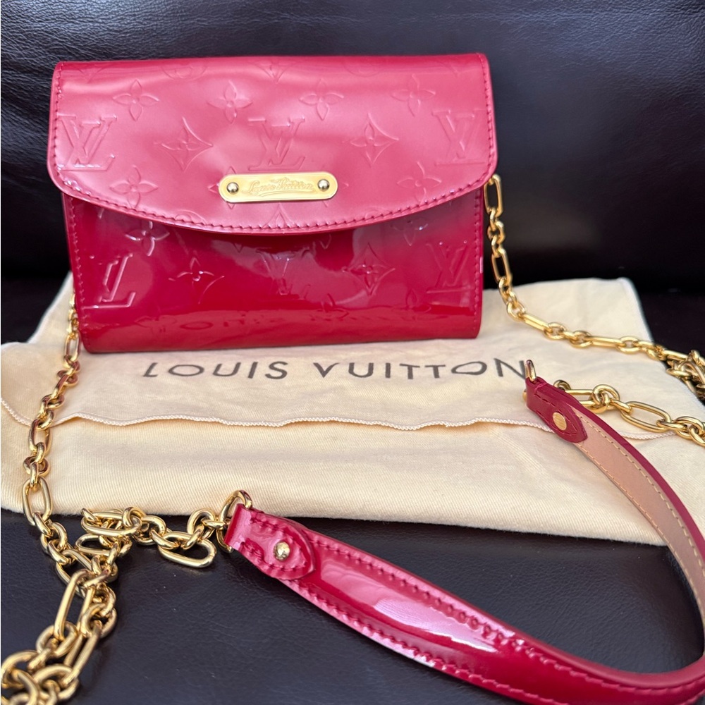 Louis Vuitton Red Patent Leather Crossbody Bag with Gold Chain